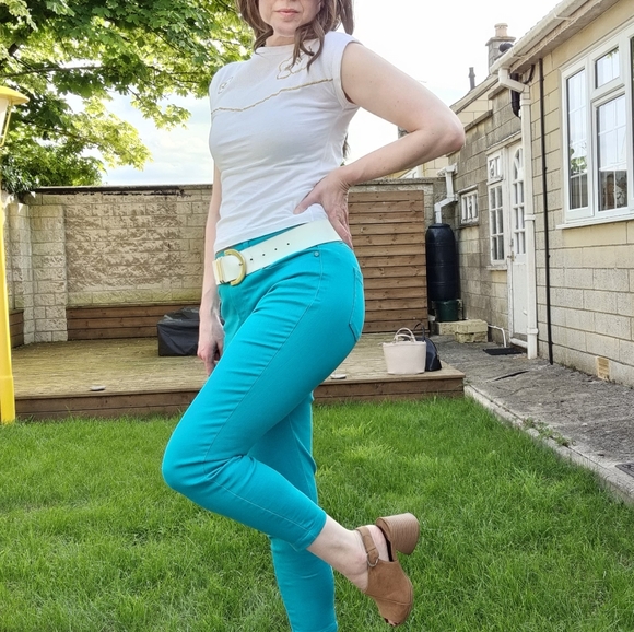 Vintage 80s Diane Gilman Turquoise jeans fits 10/12 - Picture 3 of 4